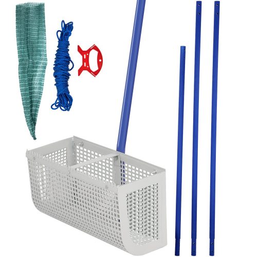 420 x 40 x 18 cm gereblye fém szűrőrácsokkal, 20 m-es kötéllel és hálózsákkal, gyomok, algák és egyéb vízinövények eltávolítására