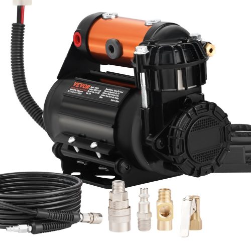 12V autókompresszor 150PSI légkompresszor 3.5CFM (100L / perc) autógumi felfújó hővédő légszivattyúval 3 m tápkábellel és 5.5 m légtömlővel Ideális teherautóhoz, SUV-hoz, lakóautóhoz, felfújható